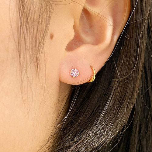 모모리 14k 핑크 큐빅 귀걸이 - 데일리 기본 컬러 금 / 3mm 4mm 5mm 6mm