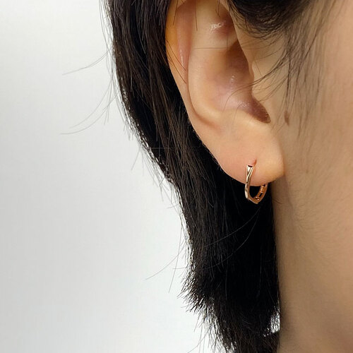 14K 데일리 민자 꼬임 리본 금 (8mm) 웨이브 원터치 링 귀걸이